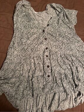 Floral Button-Front Ruffle Women's Dress - Green